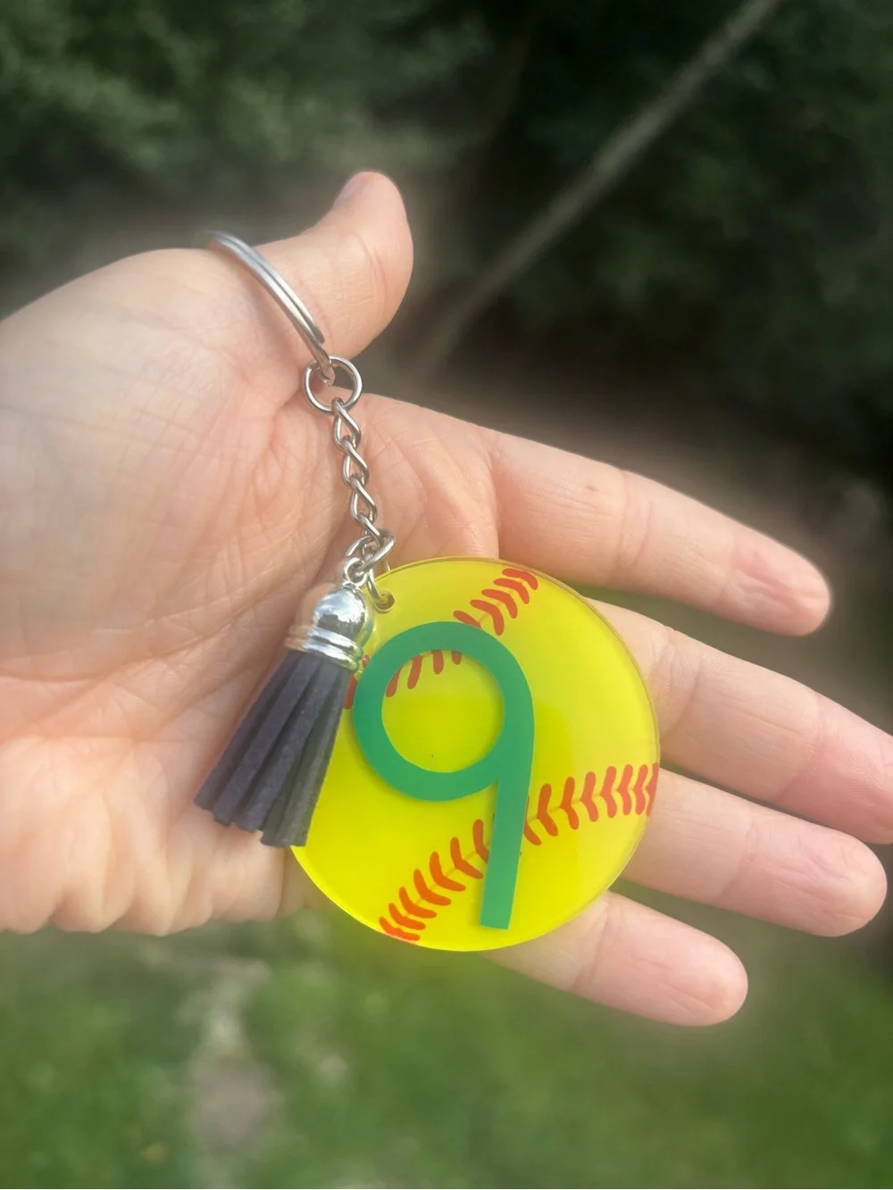 Yellow Softball Keychain with Tassel - Personalized Design